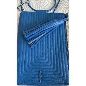 THACKER Nolita Cobalt Blue Leather Purse Crossbody Ring Tassel Chain Quilt NWOT